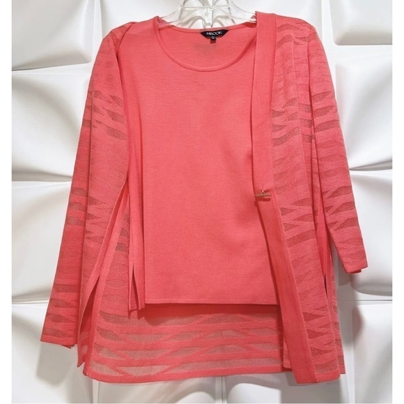 Misook Women Sz PS P S Coral Pink Twinset Cardigan Tank Sweater 2pc Set NEW - Picture 3 of 13